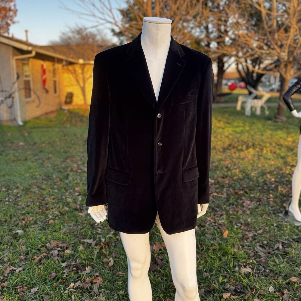 Vintage Men's Velvet Jacket Suit Coat Formal Wear Black Tie Size XL - Picture 6 of 8
